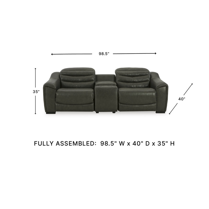 Melynn Leather Power Reclining Loveseat, Dark Gray Genuine Leather