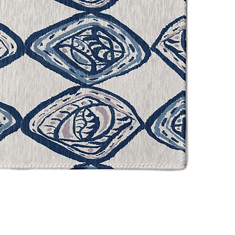 Tapis bleu à motif géométrique, Rectangle 3 pi x 5 pi