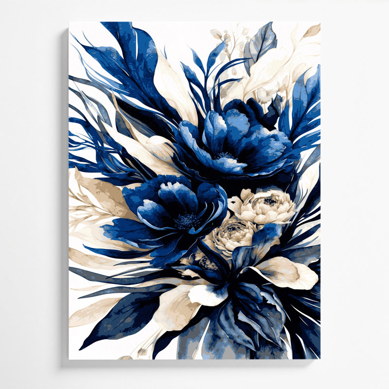 Aquarelle, art floral gris sur toile, H 11 po x l 14 po