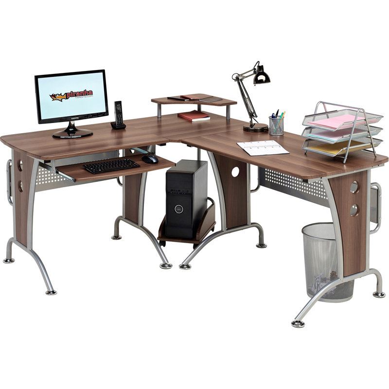 Ouida Modular L-Shaped Steel Computer Desk, Dark Walnut