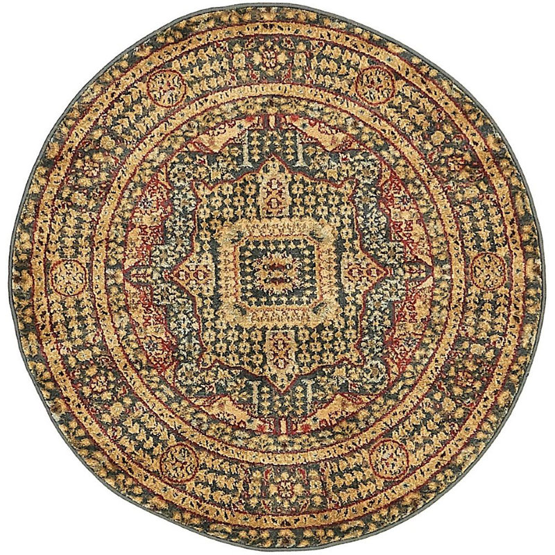Tapis oriental jaune / bleu Palazzo, Rond 3 pi 3 po