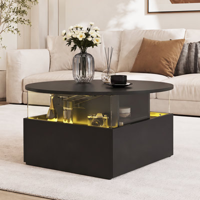 Solid Round Coffee Table with Two Drawers