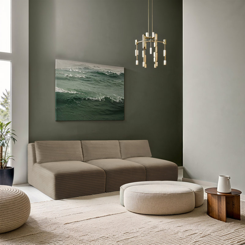 Canapé Carmean, 3 sans accoudoirs, Velours côtelé texturé taupe