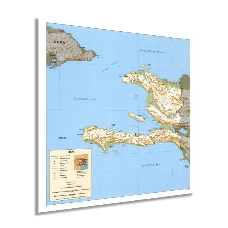 Carte d'Haïti de 94, L 16 po x H 16 po