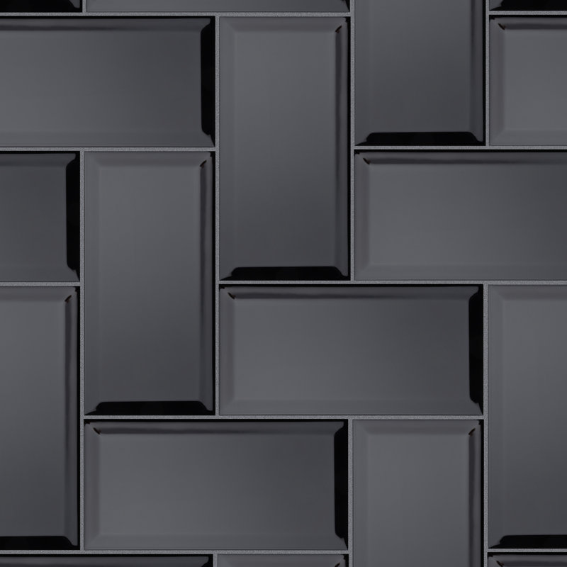 Santorini Biselado 4" x 8" Beveled Ceramic Subway Tile, Biselado Nero