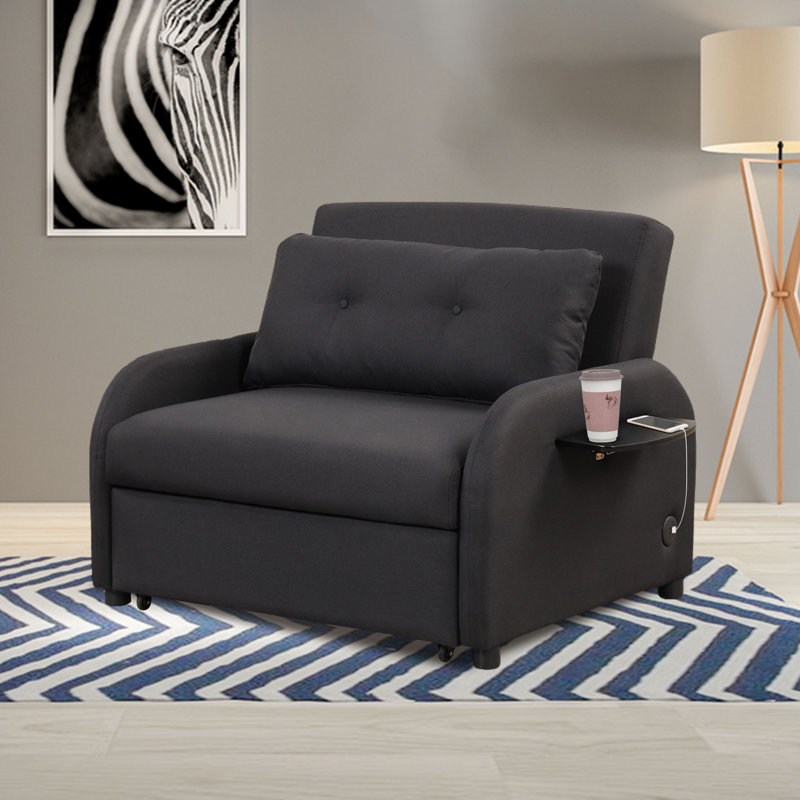 Carianna Twin 41.5'' Upholstered Futon Chair, Black 100% Linen