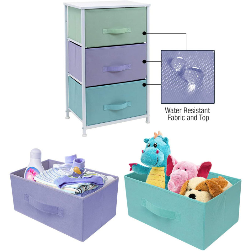 Sorbus Pastel White 3-Drawer Nightstand with Steel Frame