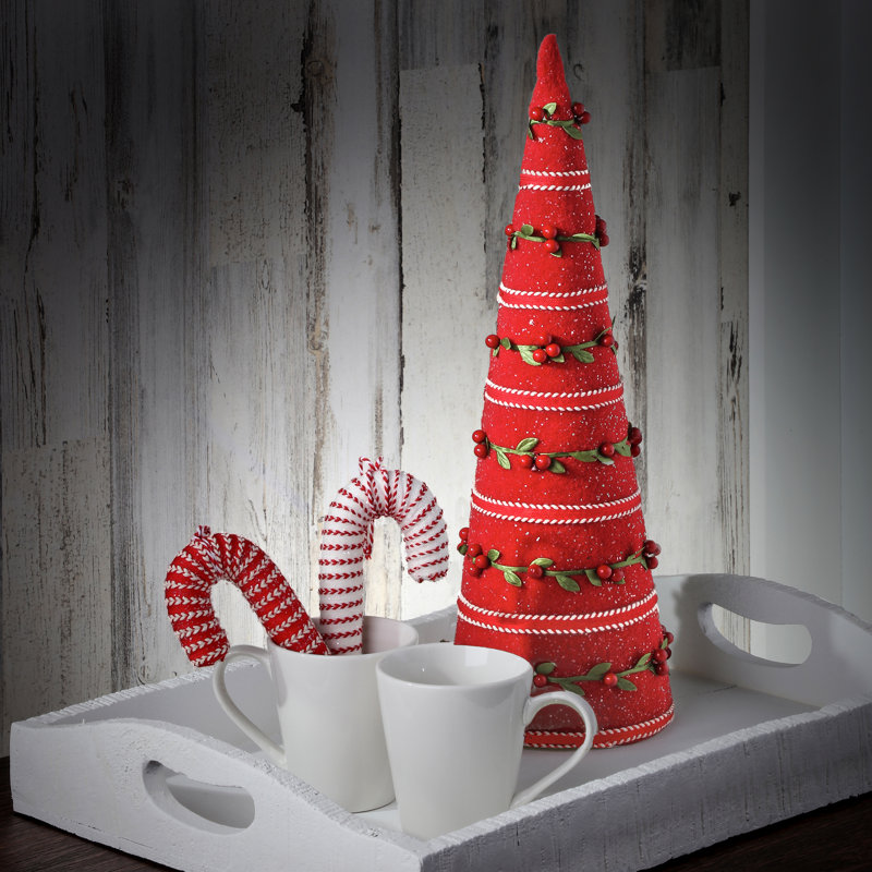 Berry Vine Frosted Cone Tree, White Red