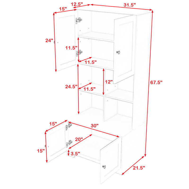 Wood Freestanding Bathroom Storage Cabinet with Adjustable Shelves and Multi-Layer Open Shelves, Black