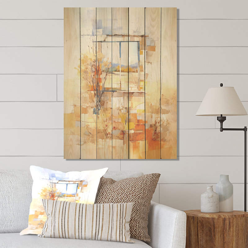 Yellow Blooms Farm Windows Countryside III - Fenêtres de ferme sur impression sur bois, H 40 po x l 30 po