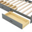 Lit plateforme simple en bois avec rangement: tête de lit, tablettes, 2 tiroirs, style gris pratique
