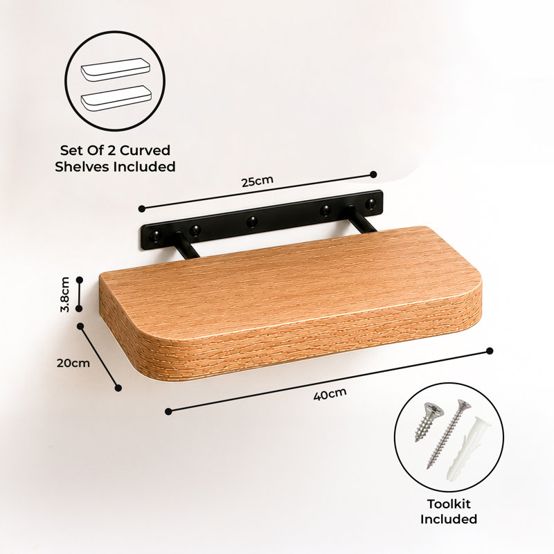 2 Piece MDF Floating Shelf, Walnut