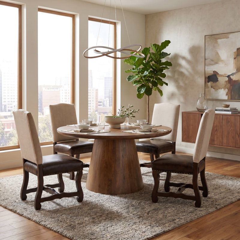 54" Round Solid Wood Dining Table, Walnut