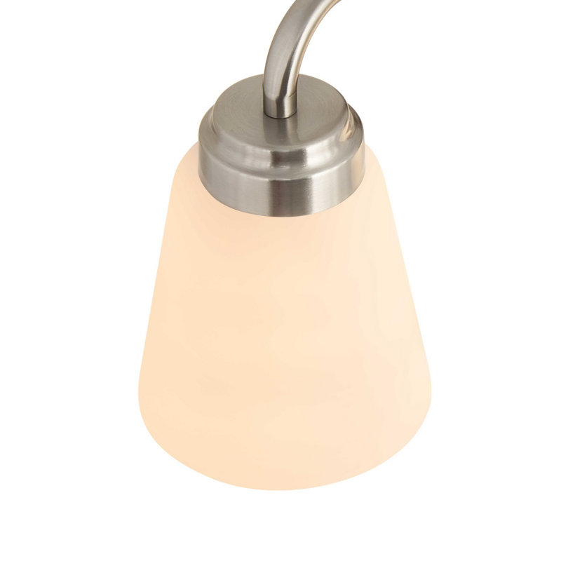 3 Light Bathroom Vanity Light Dimmable With Milk Glass Shades Over Mirror, 3, Brushed Nickel