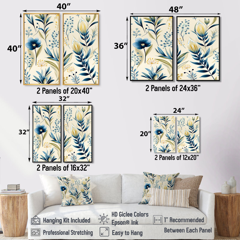 Sandy beige côtier bleu - art mural bohémien et éclectique 2 pièces, H 40 po x l 40 po, Toile tendue sur cadre