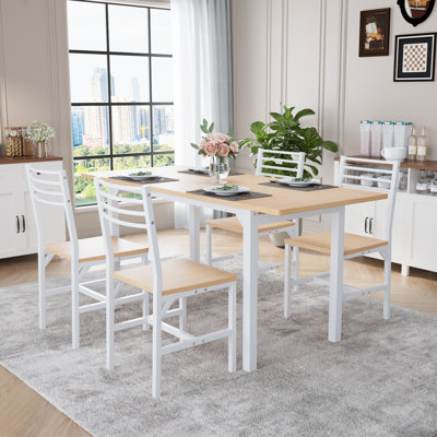 Ensemble de salle à manger 5 pièces en bois et métal avec table extensible à quatre pieds