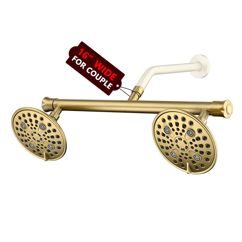 Dual Shower Head Combo Set For Couples with 16 Inch Long Shower Arm, Brushed Gold