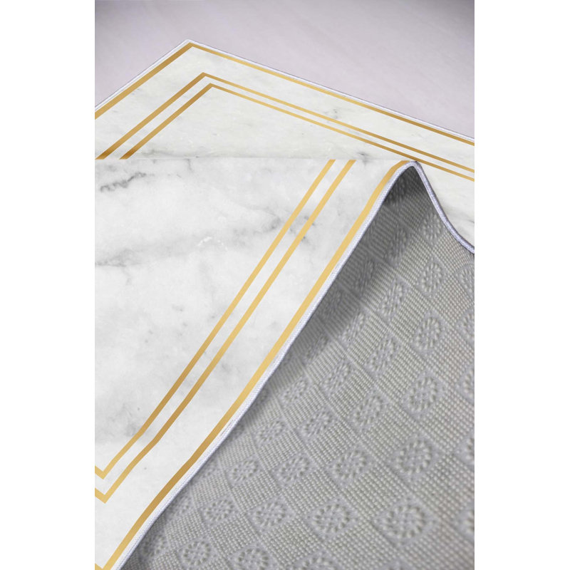Jardine Machine Made Power Loomed Polyester Area Rug in White/Gold, Rectangle 3'3" x 4'11"