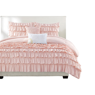 Twin/Twin Xl Blush Ruffle Comforter With Filling And Shams Decorative Accessories