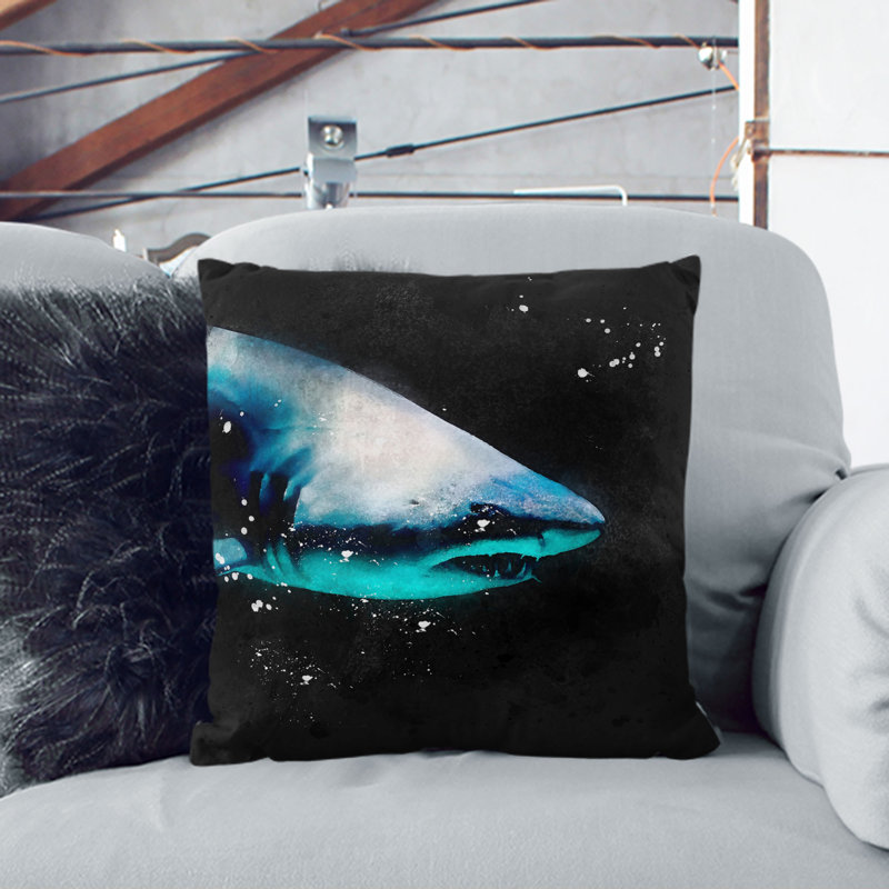 Shark in the Shadows Cushion with Filling, Black, 40cm H x 40cm W x 15cm D