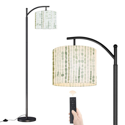 Lampe sur pied à arc avec abat-jour ajustable avec perles verticales abstraites, vert sur pied, style aquarelle, lampe sur pied