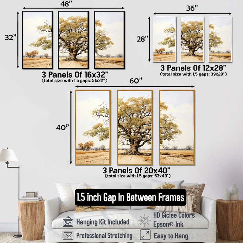 Ensemble de salon Tree Oaks Simplicity I - Tree Oak Wall Art, Cadre flottant noir, H 28 po x l 36 po x P 1 po