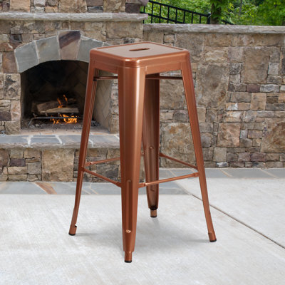 Backless Metal Indoor-Outdoor Stool w/Square Seat