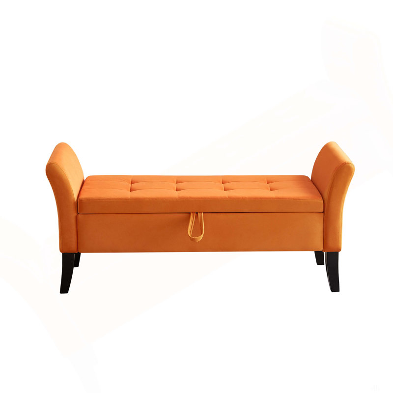 51.5" Bed Bench With Storage Velvet, Orange