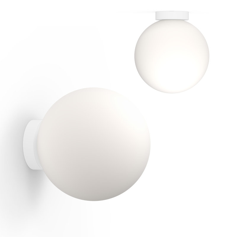 Bola Sphere Globe Flush Mounted Sconce, White, 13.6" H x 12" W x 12" D