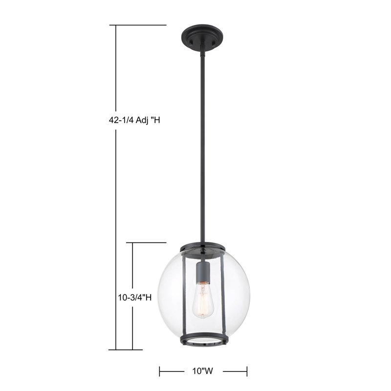 Luminaire suspendu d'extérieur 1 lumière H 10,75 po Fosdick, Noir mat