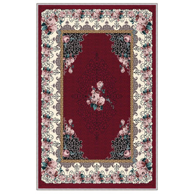 Stylish Hall Carpet (3.3 x 4.9 ft), 100% Polyester, 0.3 in Pile Height | Antibacterial, Non-Slip PVC Dot Underside | Woven Design with 3D Digital Printing | Machine Washable, Perfect for Home Décor & Comfort