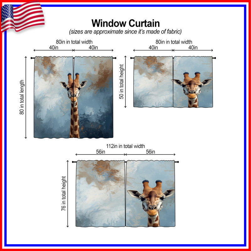 Girafe abstraite avec rideaux obscurcissant - 2 panneaux, 20 po x 60 po - 2 panneaux, Transparent