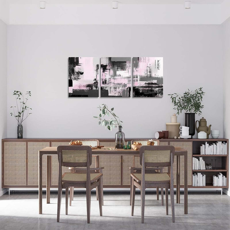 3 Piece Wrapped Canvas Print, Light Pink