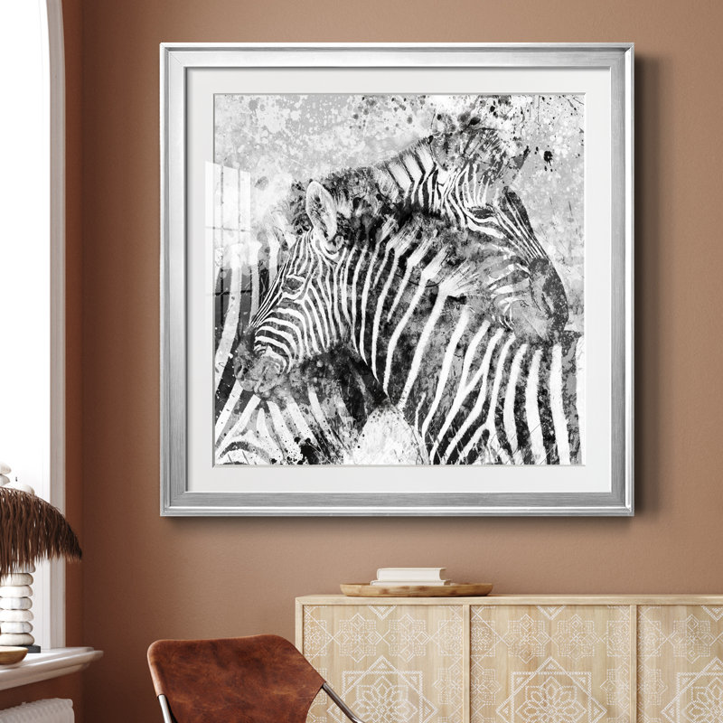Paire de zèbres - peinture encadrée, Papier avec cadre argenté, H 30,5 po x l 30,5 po x P 1,5 po