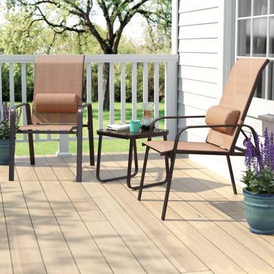 3pcs Outdoor Bistro Set Patio Conversation Set W/ Adjustable Backrest Black by Lark Manor