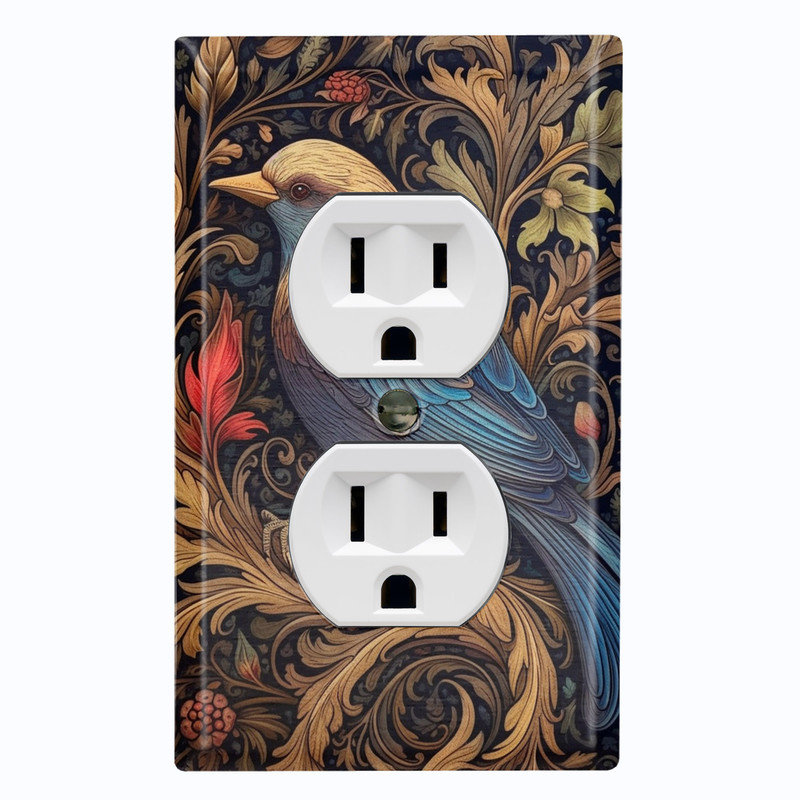 Couvercle de plaque d'interrupteur en métal; Oiseau floral de taille standard US 1 bande, Prise double # 8