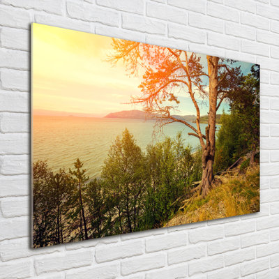 Glass Print Wall Art 100X70cm Image Printed On Glass Decorative Wall Picture Behind Toughened / Tempered Safety Real Glass For Kitchen & Living Room Theme:Scandinavia Lake