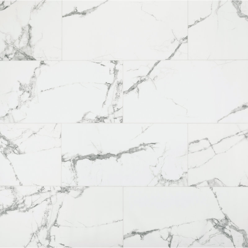 Rigid Core Vinyl Tile 6mm Thick x 12" Width x 24" Length, Carrara Porcelain