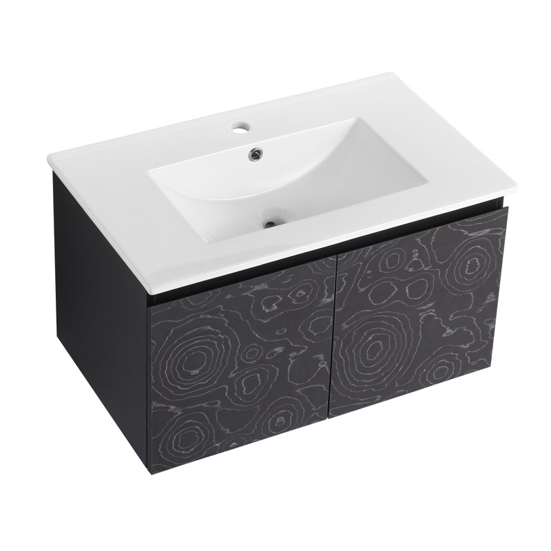 Meuble-lavabo flottant chic avec lavabo en céramique et armoire spacieuse