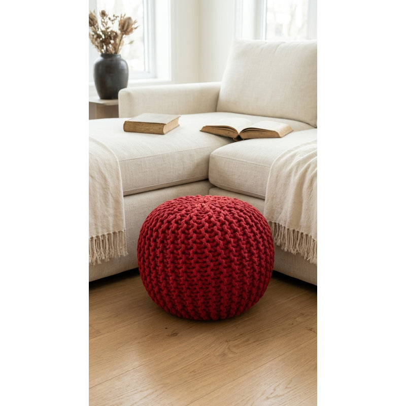 Verica Upholstered Pouf, Red Cotton Blend