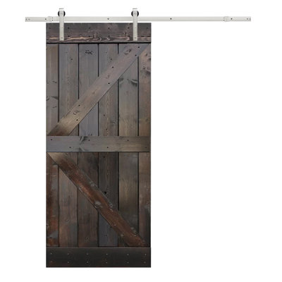 Porte de grange à panneaux en bois et métal à panneaux avec trousse de quincaillerie d'installation