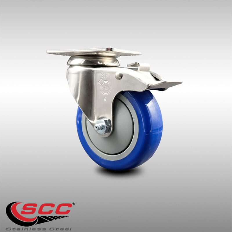Polyurethane Swivel Top Plate Caster, Blue
