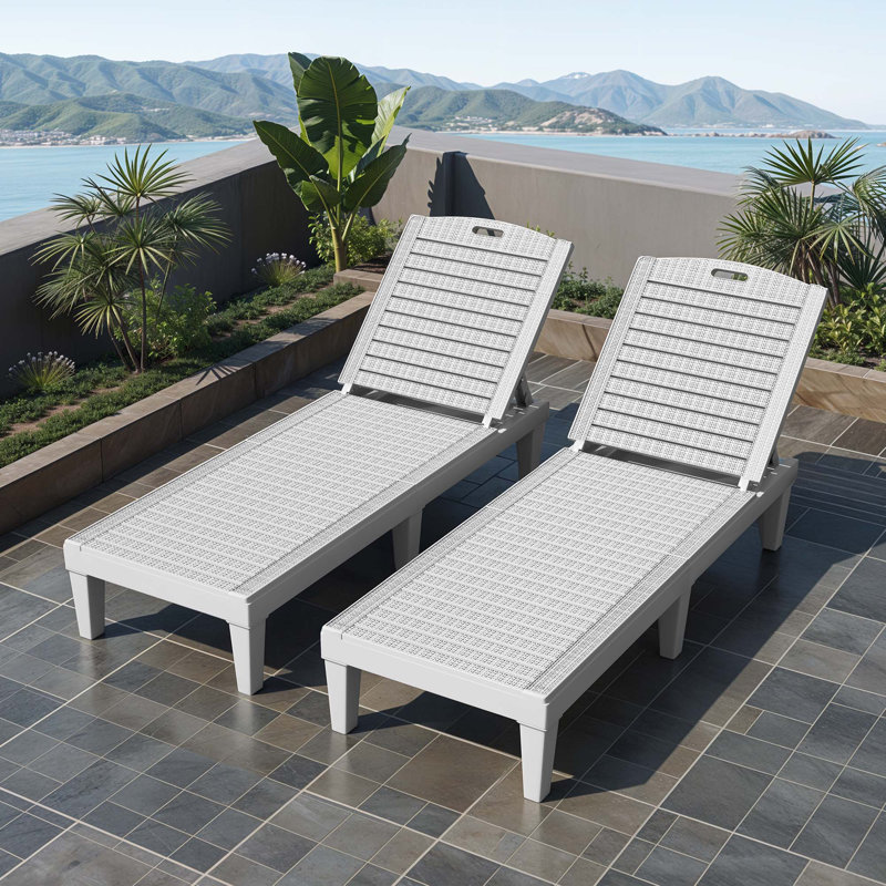 Chaise longue d'extérieur en résine (ensemble de 2), Ivoire