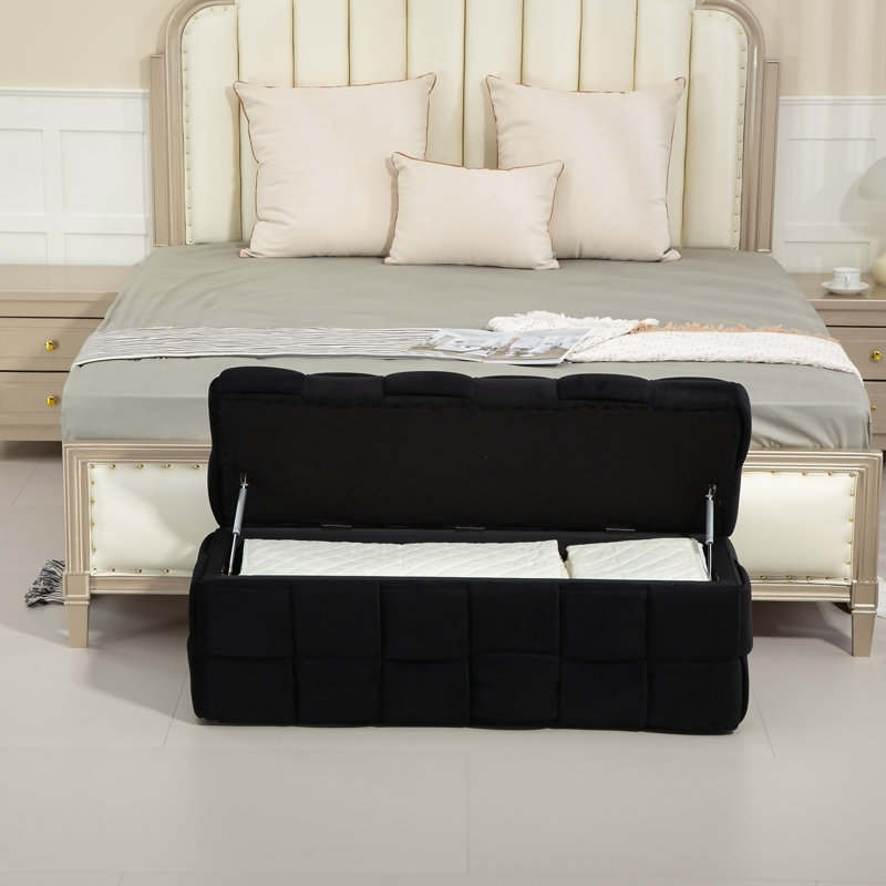 Banc de rangement en velours Pransh, Noir