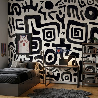 Papier peint décoratif à l'encre noir et blanc