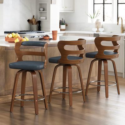 Mundrae Swivel Solid and Manufactured Wood Barstool