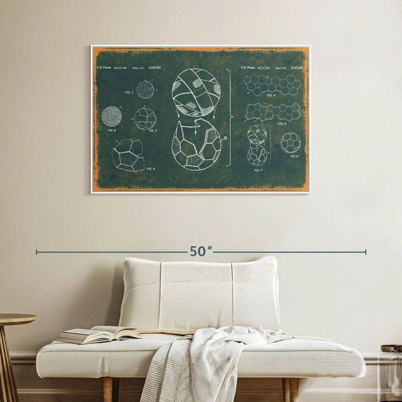 Ballon de soccer bleu sarcelle breveté, Cadre flottant blanc, 40 po x 27 po