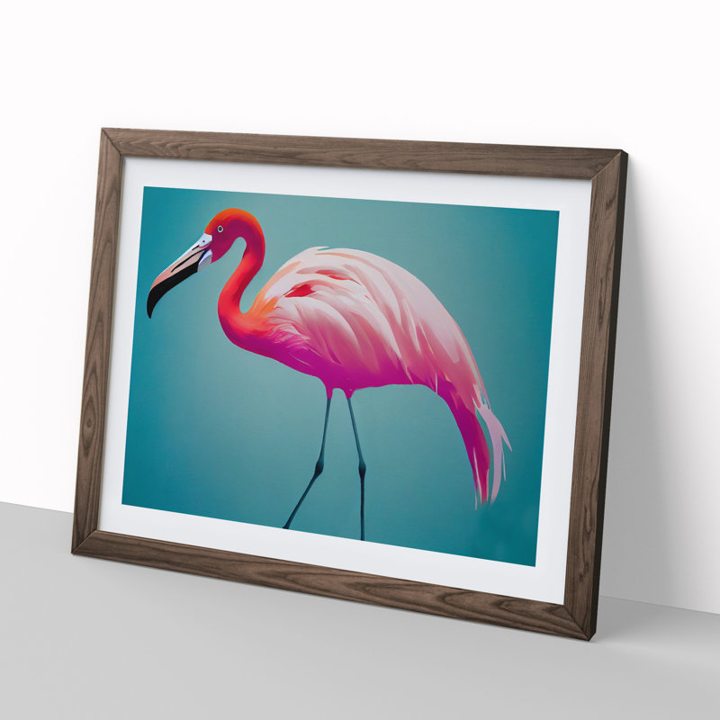 Ingenious Flamingo - Single Picture Frame Print, 46cm H x 64cm W x 2cm D, Walnut