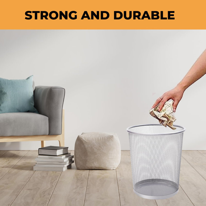 Bensonhurst Silver Round Metal Mesh Open Waste Paper Bin Lightweight Circular Mesh Trash Can (12L)
