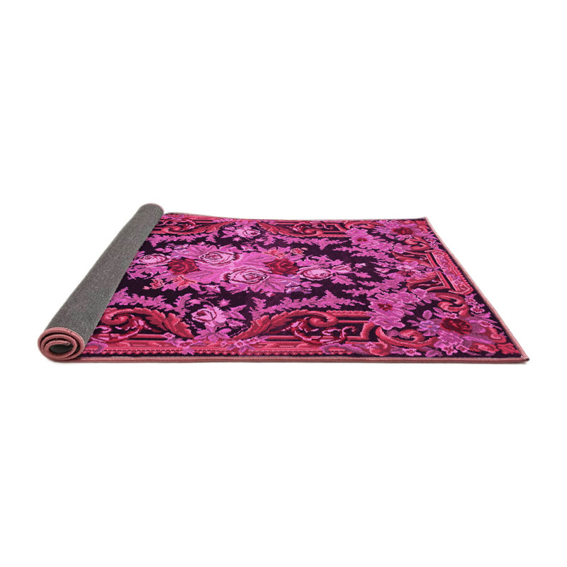 Tapis oriental rose tissé à la machine Khairo, Carré 6 pi